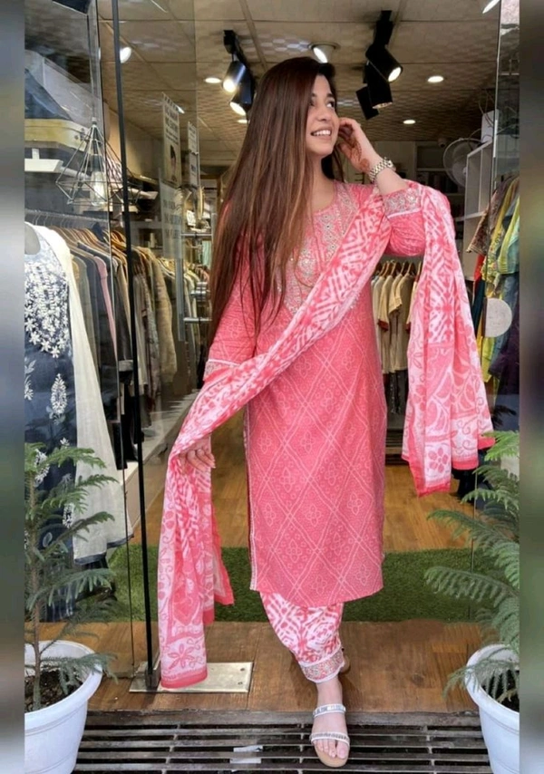 Neha Collection Beautiful 3-Piece Salwar Kameez With Dupatta - Pink, M