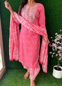 Neha Collection Beautiful 3-Piece Salwar Kameez With Dupatta - Pink, M