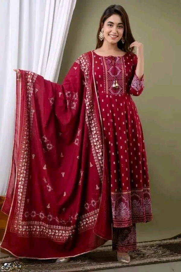 Neha Collection Womens Rayon Kurti With Duppata And Bottomwear  - Red, M