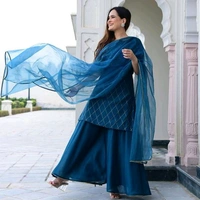 Neha Collection Stylish Kurta Sharara & Dupatta Set - Perfect for Special Occasions - Blue, M