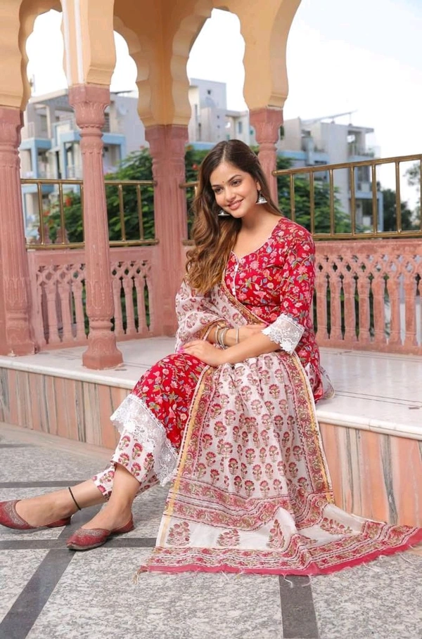 Neha Collection Beautiful 3-Piece Salwar Kameez With Dupatta - Red, M