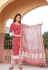 Neha Collection Beautiful 3-Piece Salwar Kameez With Dupatta - Red, M