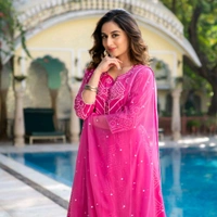 Neha Collection Beautiful 3-Piece Salwar Kameez With Dupatta 4 - Pink, M