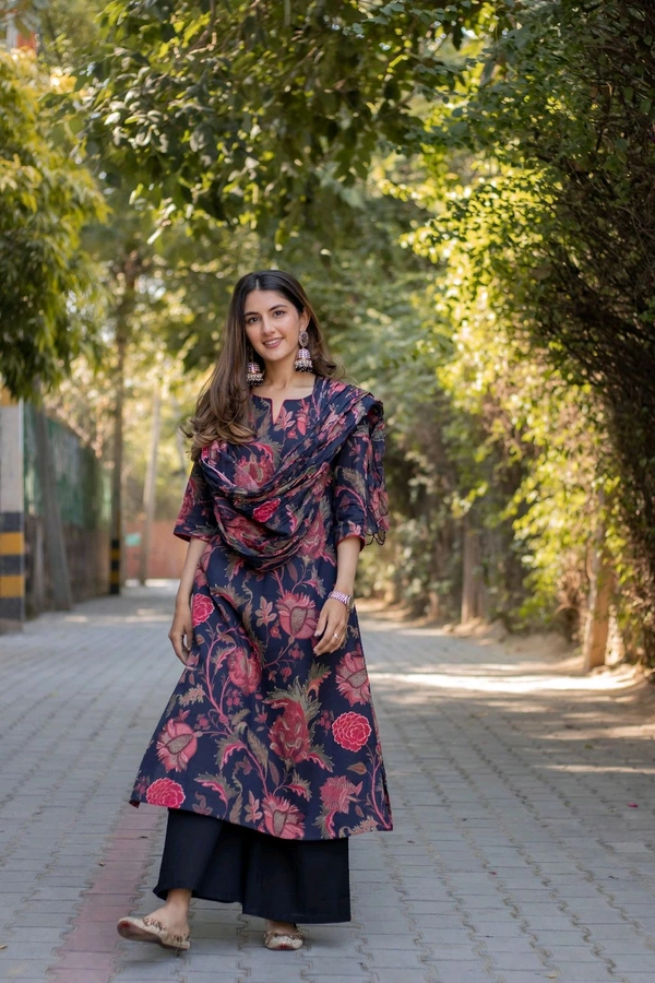 Neha Collection Dmpal_black flwrprint 3-Piece Salwar Kameez With Dupatta - black, M