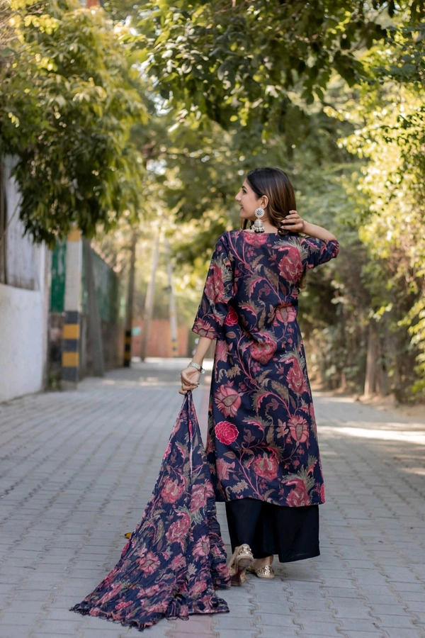 Neha Collection Dmpal_black flwrprint 3-Piece Salwar Kameez With Dupatta - black, M