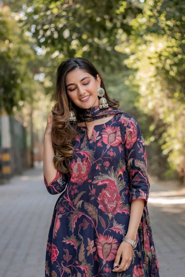 Neha Collection Dmpal_black flwrprint 3-Piece Salwar Kameez With Dupatta - black, M