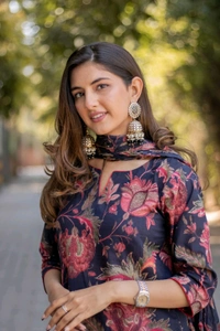 Neha Collection Dmpal_black flwrprint 3-Piece Salwar Kameez With Dupatta - black, M