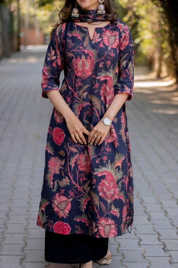 Neha Collection Dmpal_black flwrprint 3-Piece Salwar Kameez With Dupatta - black, M