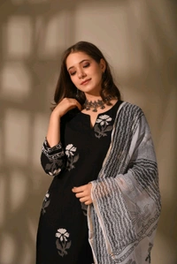 Neha Collection Dmpal_blackwht 3-Piece Salwar Kameez With Dupatta - Black, XL