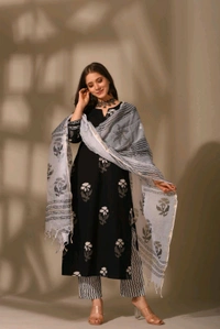 Neha Collection Dmpal_blackwht 3-Piece Salwar Kameez With Dupatta - Black, XL
