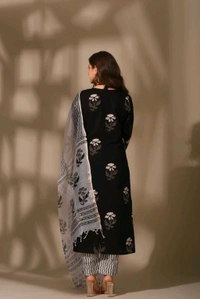 Neha Collection Dmpal_blackwht 3-Piece Salwar Kameez With Dupatta - Black, XL