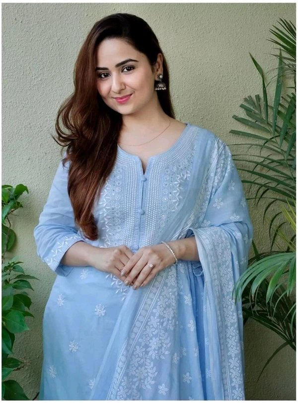 Neha Collection Beautiful 3-Piece Salwar Kameez With Dupatta - L, Sky Blue