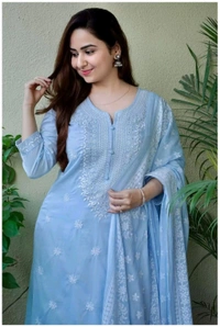 Neha Collection Beautiful 3-Piece Salwar Kameez With Dupatta - L, Sky Blue