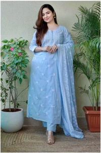 Neha Collection Beautiful 3-Piece Salwar Kameez With Dupatta - L, Sky Blue