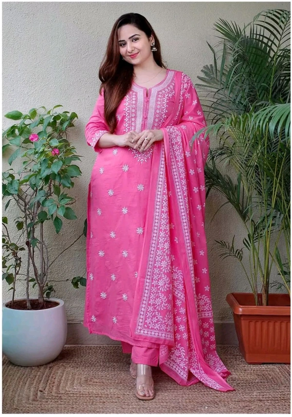 Neha Collection Beautiful 3-Piece Salwar Kameez With Dupatta - M, Pink