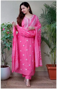 Neha Collection Beautiful 3-Piece Salwar Kameez With Dupatta - M, Pink