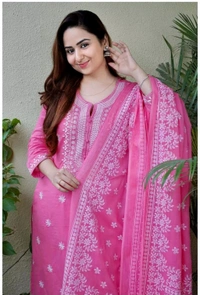 Neha Collection Beautiful 3-Piece Salwar Kameez With Dupatta - M, Pink