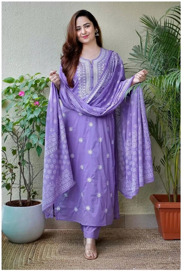 Neha Collection Beautiful 3-Piece Salwar Kameez With Dupatta - XL, Lavender