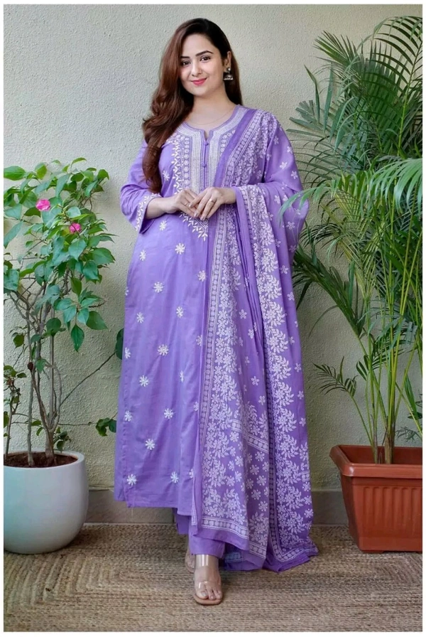 Neha Collection Beautiful 3-Piece Salwar Kameez With Dupatta - XL, Lavender