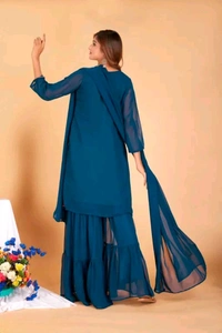 Elegant Kurta Sharara & Dupatta Set - Timeless Traditional Wear - L, Blue
