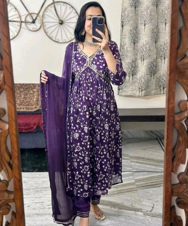 Neha Collection Beautiful 3-Piece Salwar Kameez With Dupatta 41 - Purple, XXL