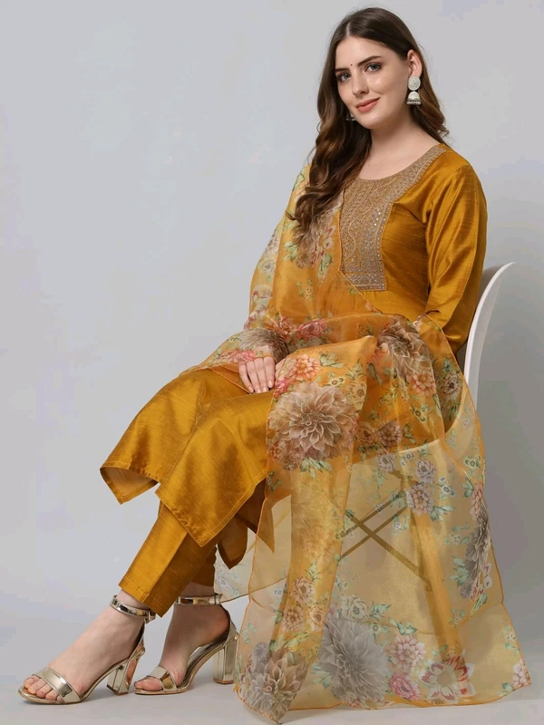 Neha Collection Beautiful 3-Piece Salwar Kameez With Dupatta - Mustard, M