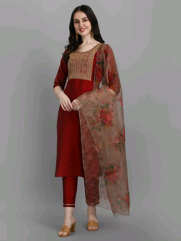 Neha Collection Beautiful 3-Piece Salwar Kameez With Dupatta - Maroon, M