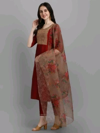 Neha Collection Beautiful 3-Piece Salwar Kameez With Dupatta - Maroon, M
