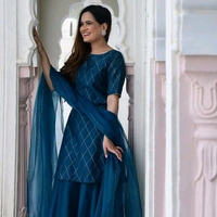 Neha Collection Stylish Kurta Sharara & Dupatta Set - Perfect for Special Occasions - Blue, L