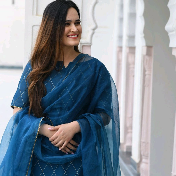 Neha Collection Stylish Kurta Sharara & Dupatta Set - Perfect for Special Occasions - Blue, L