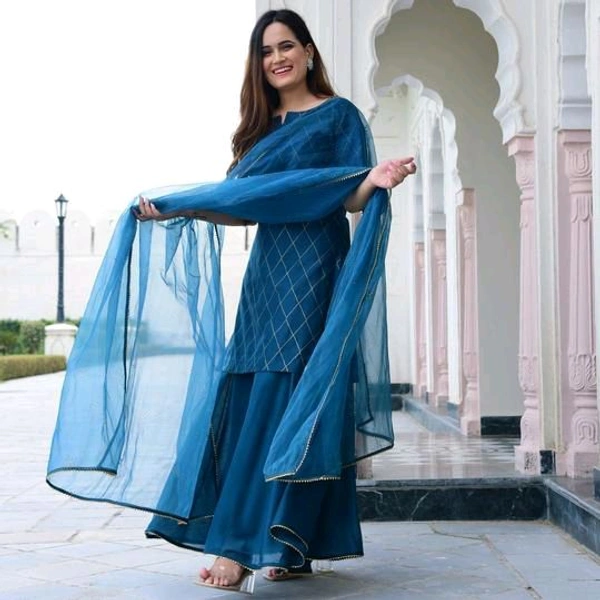 Neha Collection Stylish Kurta Sharara & Dupatta Set - Perfect for Special Occasions - Blue, XL