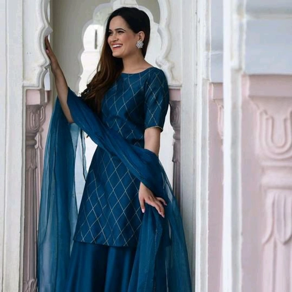 Neha Collection Stylish Kurta Sharara & Dupatta Set - Perfect for Special Occasions - Blue, XL