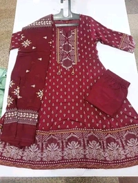 Neha Collection Womens Rayon Kurti With Duppata And Bottomwear  - Red, XL