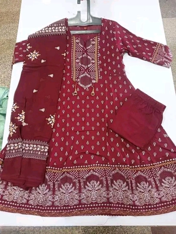 Neha Collection Womens Rayon Kurti With Duppata And Bottomwear  - Red, XL