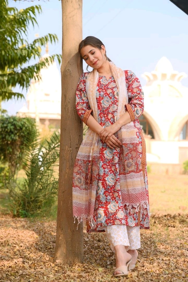 Neha Collection Beautiful 3-Piece Salwar Kameez With Dupatta - Dmpal red, XL