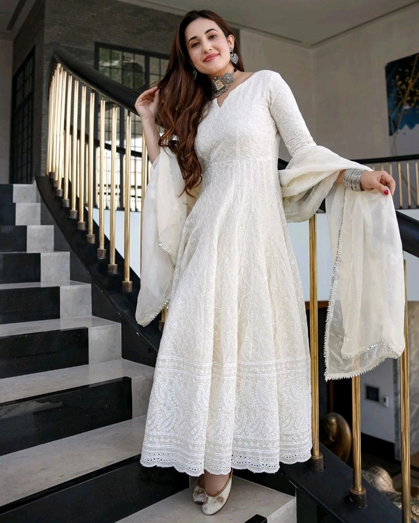 Neha Collection ach-white gown With Dupatta  - L, White