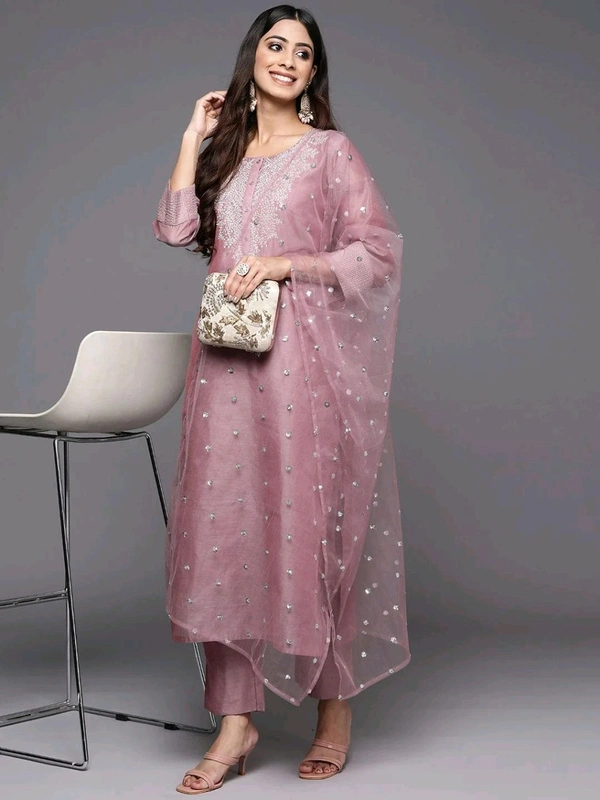 Neha Collection Beautiful 3-Piece Salwar Kameez With Dupatta  - Rose Gold, L