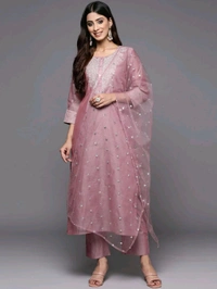 Neha Collection Beautiful 3-Piece Salwar Kameez With Dupatta  - Rose Gold, L