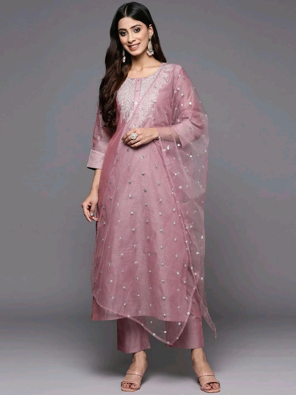 Neha Collection Beautiful 3-Piece Salwar Kameez With Dupatta  - Rose Gold, L