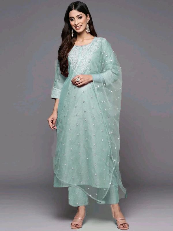 Neha Collection Beautiful 3-Piece Salwar Kameez With Dupatta  - Firozi, L