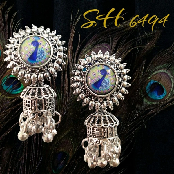 Neha Collection Silver Plated Oxidised Earrings
