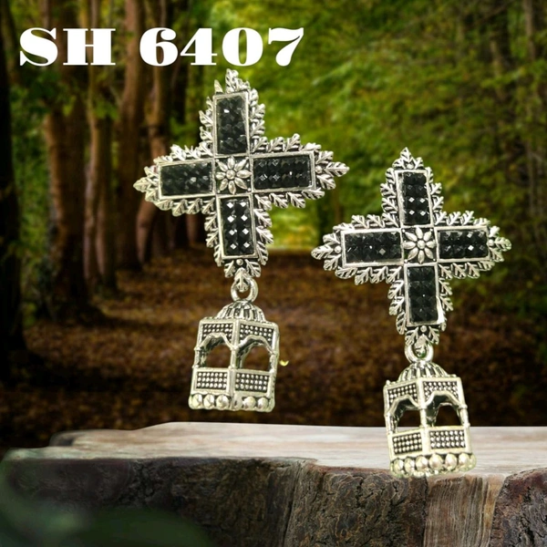 Neha Collection Silver Plated Oxidised Earrings