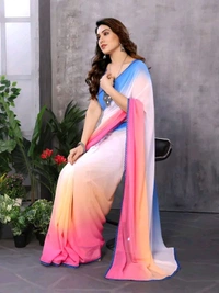 Georgette Multicolour Ready To Wear Georgette Saree With Blouse  - White