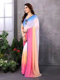 Georgette Multicolour Ready To Wear Georgette Saree With Blouse  - White
