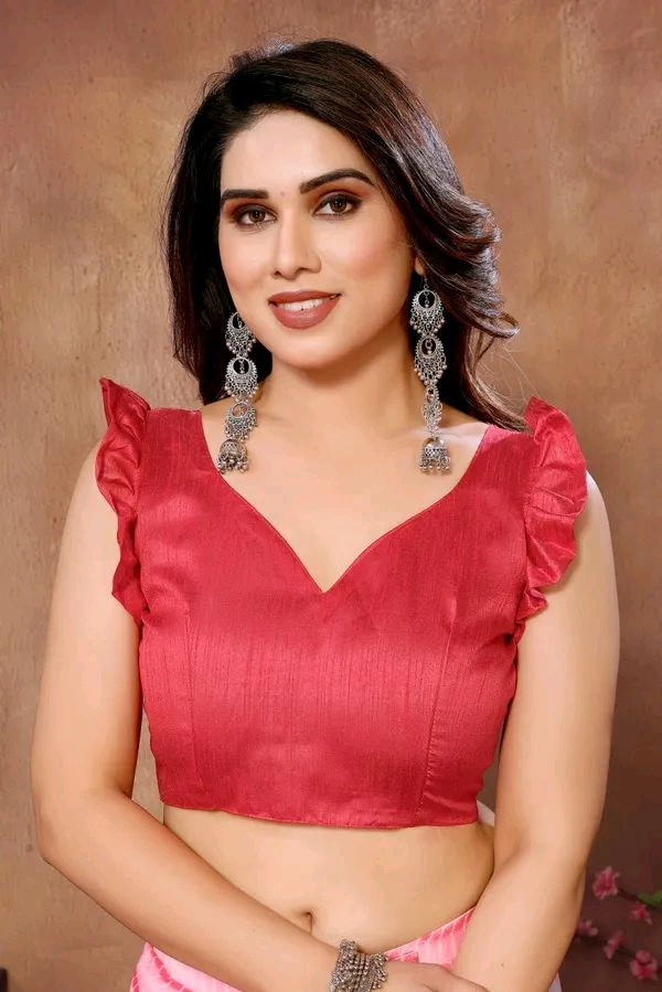Georgette Lace border Pink Stripe Georgette Ready to Wear Women's Saree - Pink