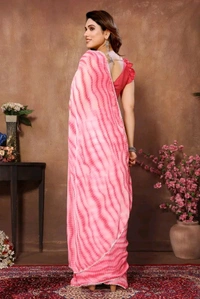 Georgette Lace border Pink Stripe Georgette Ready to Wear Women's Saree - Pink