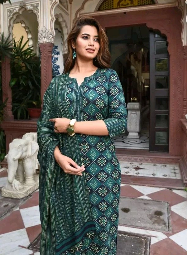 Neha Collection Beautiful 3-piece Festive & Party Women Viscose Rayon Kurta Pant Dupatta Set - mehandi, XL