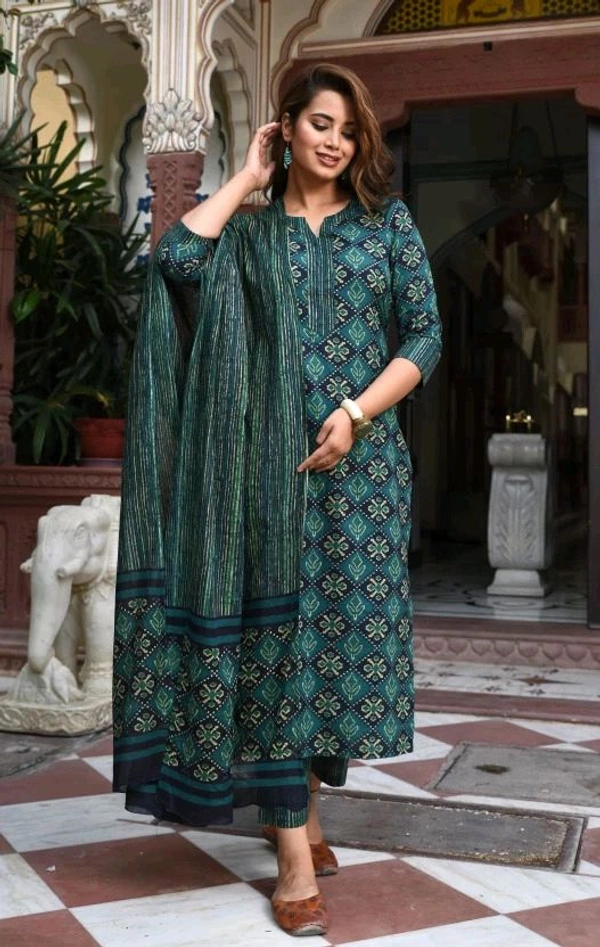 Neha Collection Beautiful 3-piece Festive & Party Women Viscose Rayon Kurta Pant Dupatta Set - mehandi, XXL,