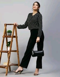 Selvia Women V-neck, button placket, Full Shirt  - Black, S