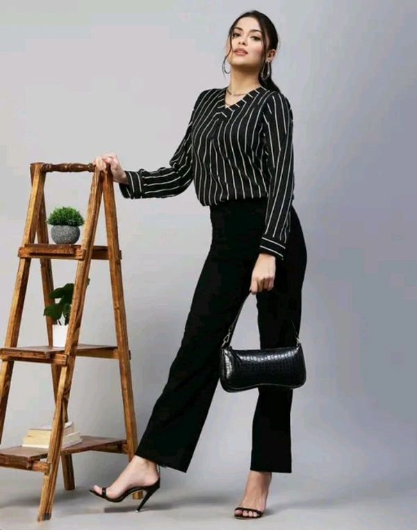 Selvia Women V-neck, button placket, Full Shirt  - Black, S